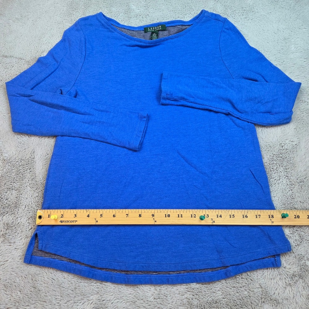 Lauren Ralph Lauren Long Sleeve Top Womens S Boat Neck Slub Knit Royal Blue New